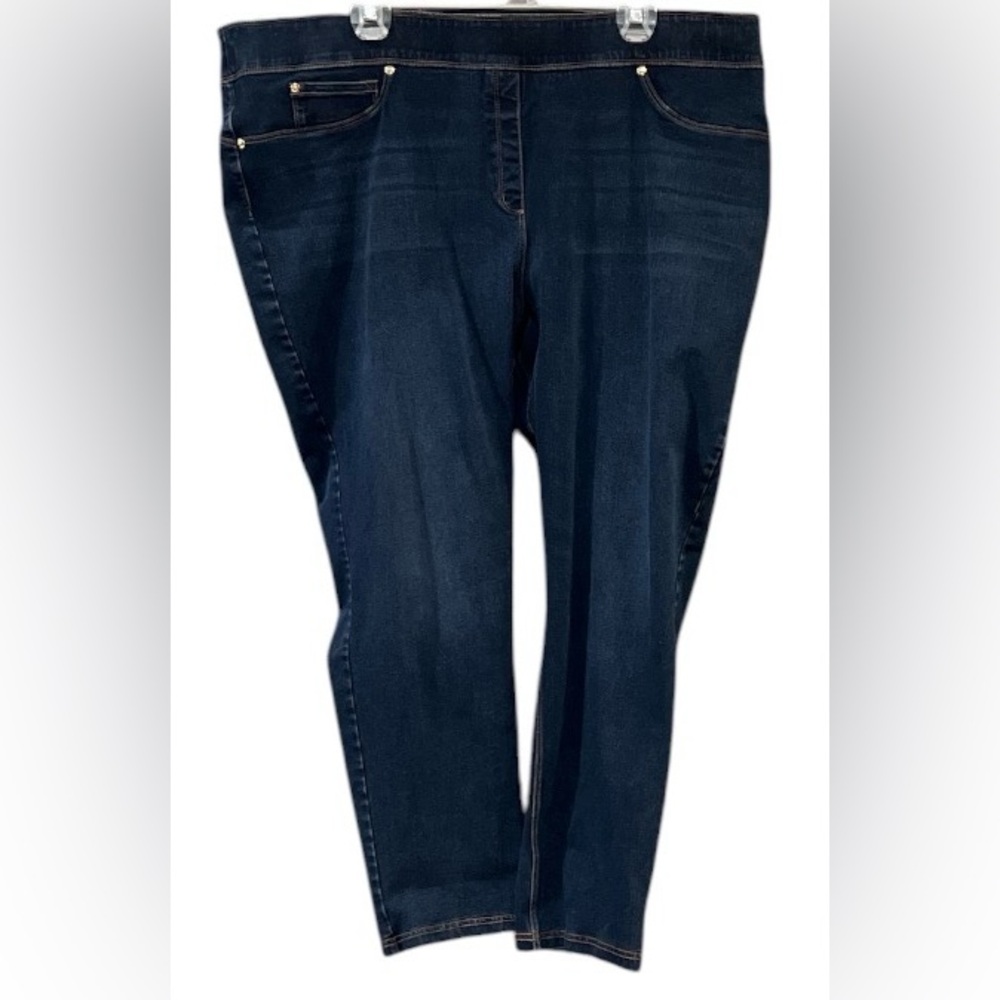 Slim Factor by Investments Plus Ankle Women’s Dark Wash Blue Stretch Jeans Sz 3X